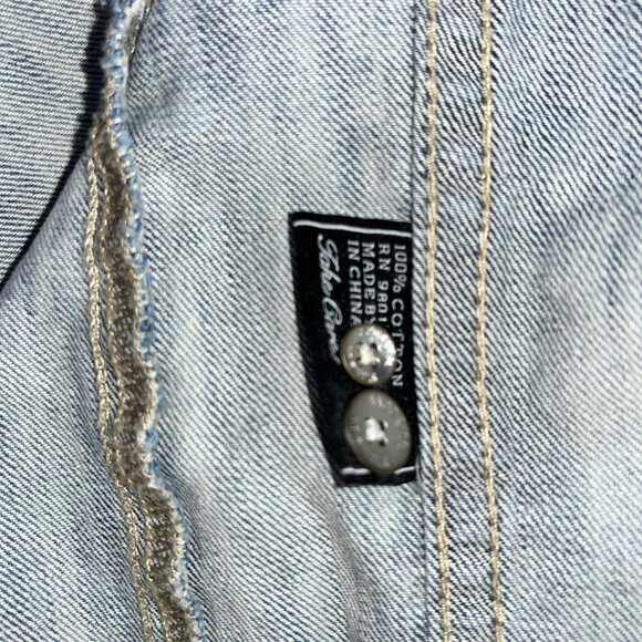 Akoo Distressed Denim Button-Up Shirt With Chest Pockets & Stitch Detail L - Picture 6 of 16